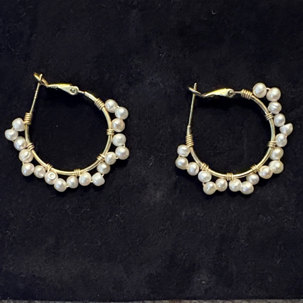 Gold and Pearl Hoop Earrings